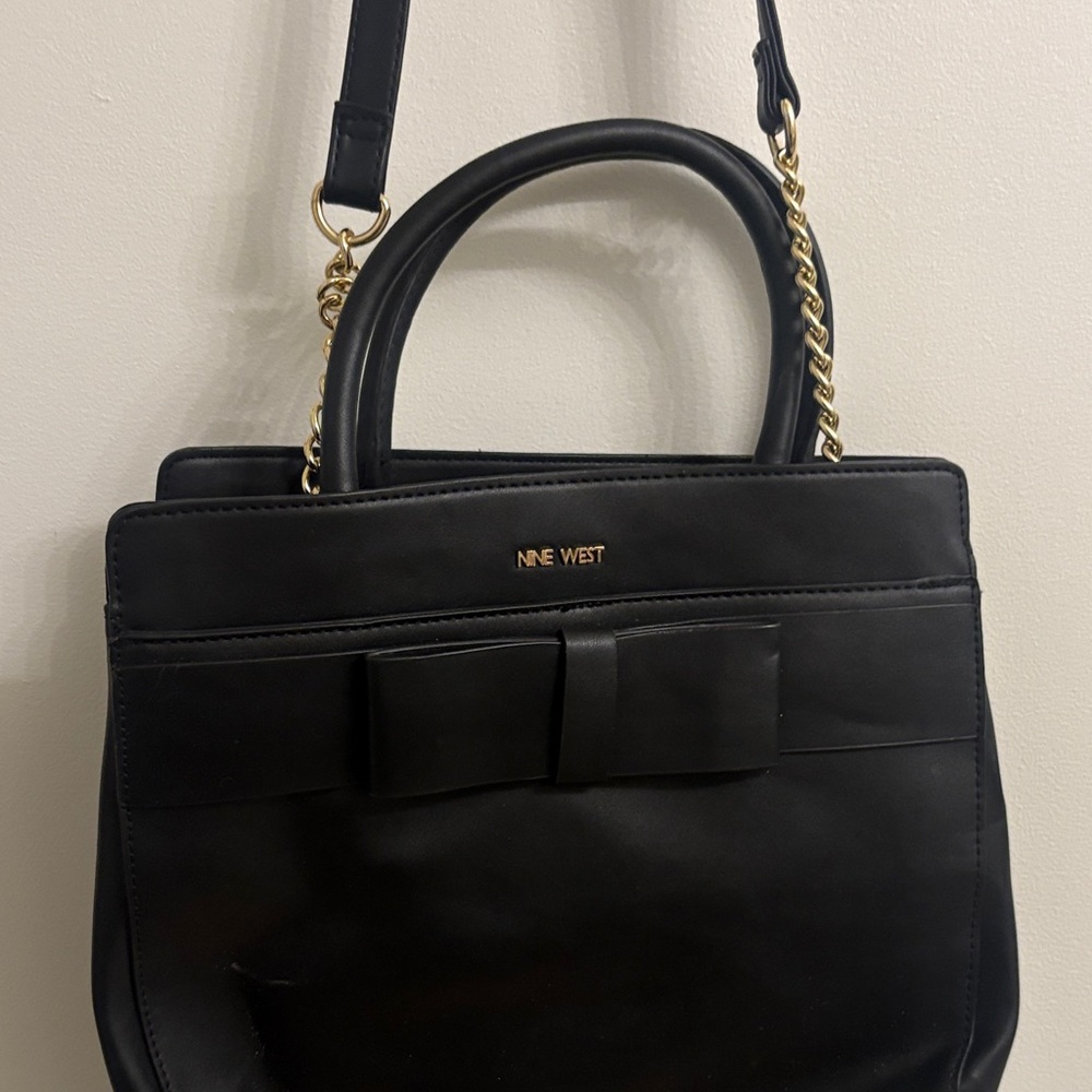 Nine West Black Satchel with Gold Accents